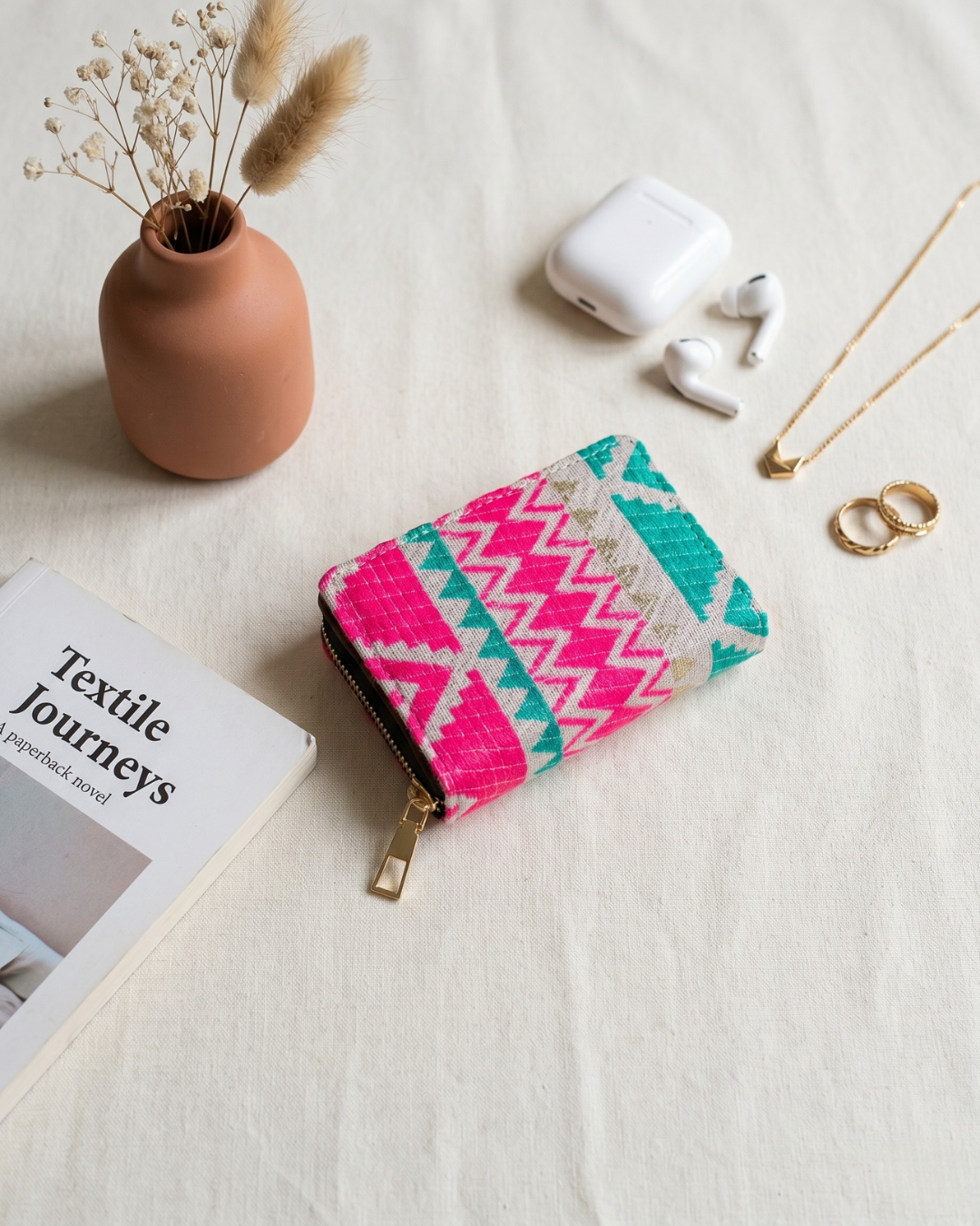 Jacquard Foldable Pocket Wallet For Women - Neon Weave - Surovi Bags