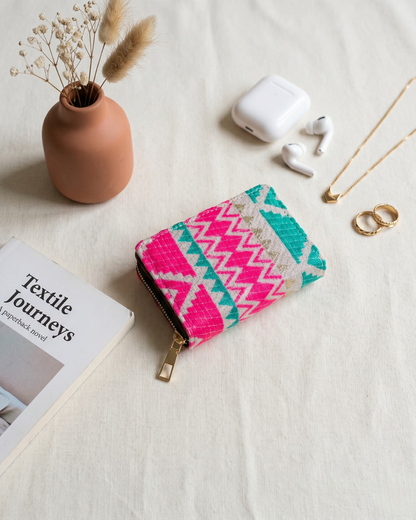 Jacquard Foldable Pocket Wallet For Women - Neon Weave - Surovi Bags