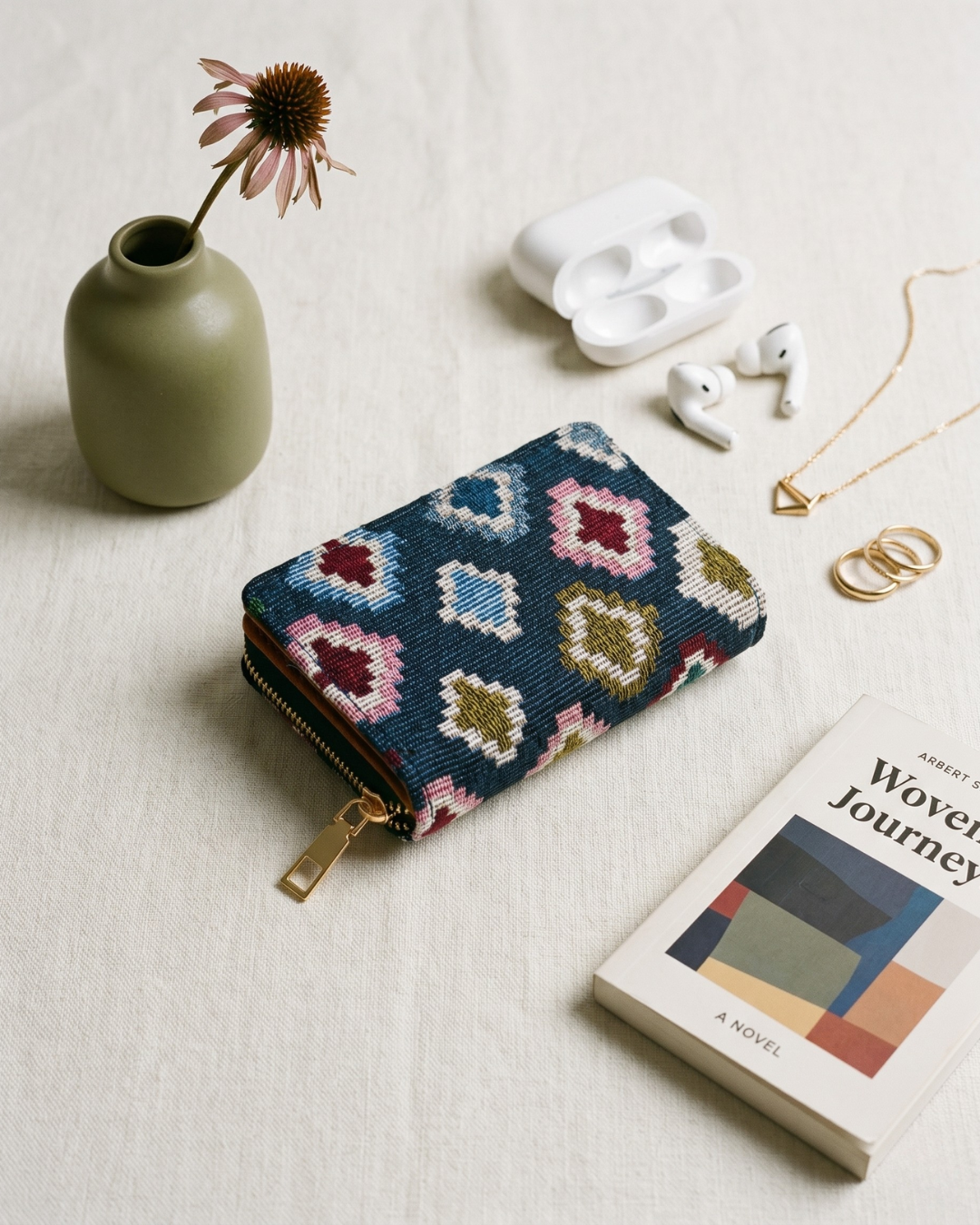 Jacquard Foldable Pocket Wallet For Women - Blue - Surovi Bags