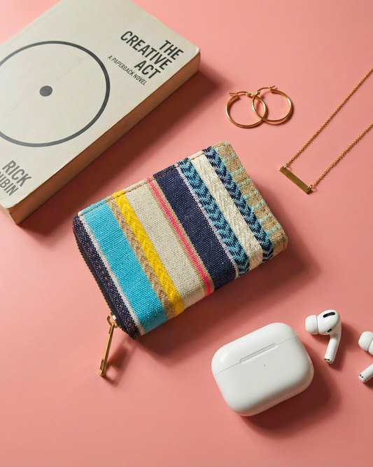 Jacquard Foldable Pocket Wallet For Women - Rainbow Weave - Surovi Bags