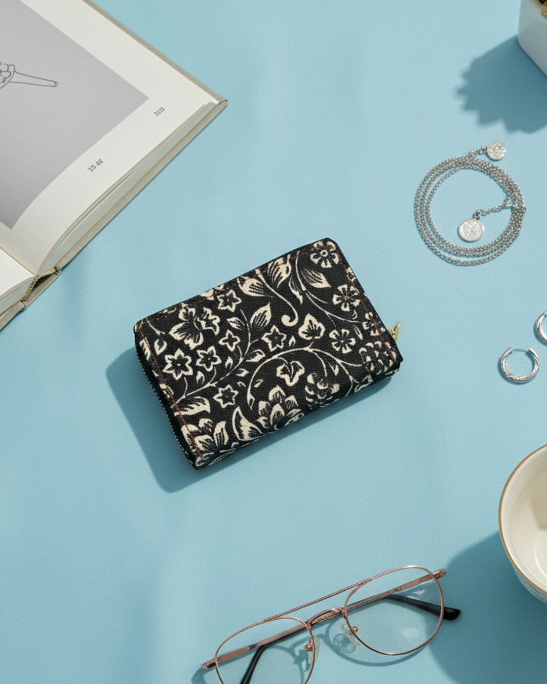 Jute Foldable Pocket Wallet For Women - Kalamkari