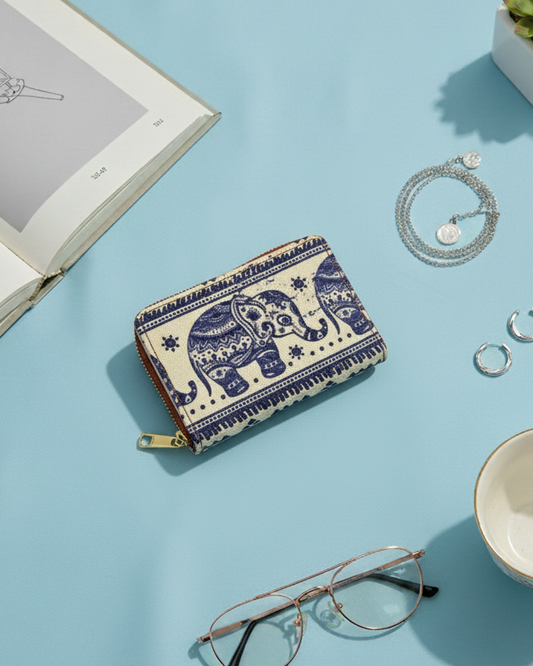 Jute Foldable Pocket Wallet For Women - Elephant