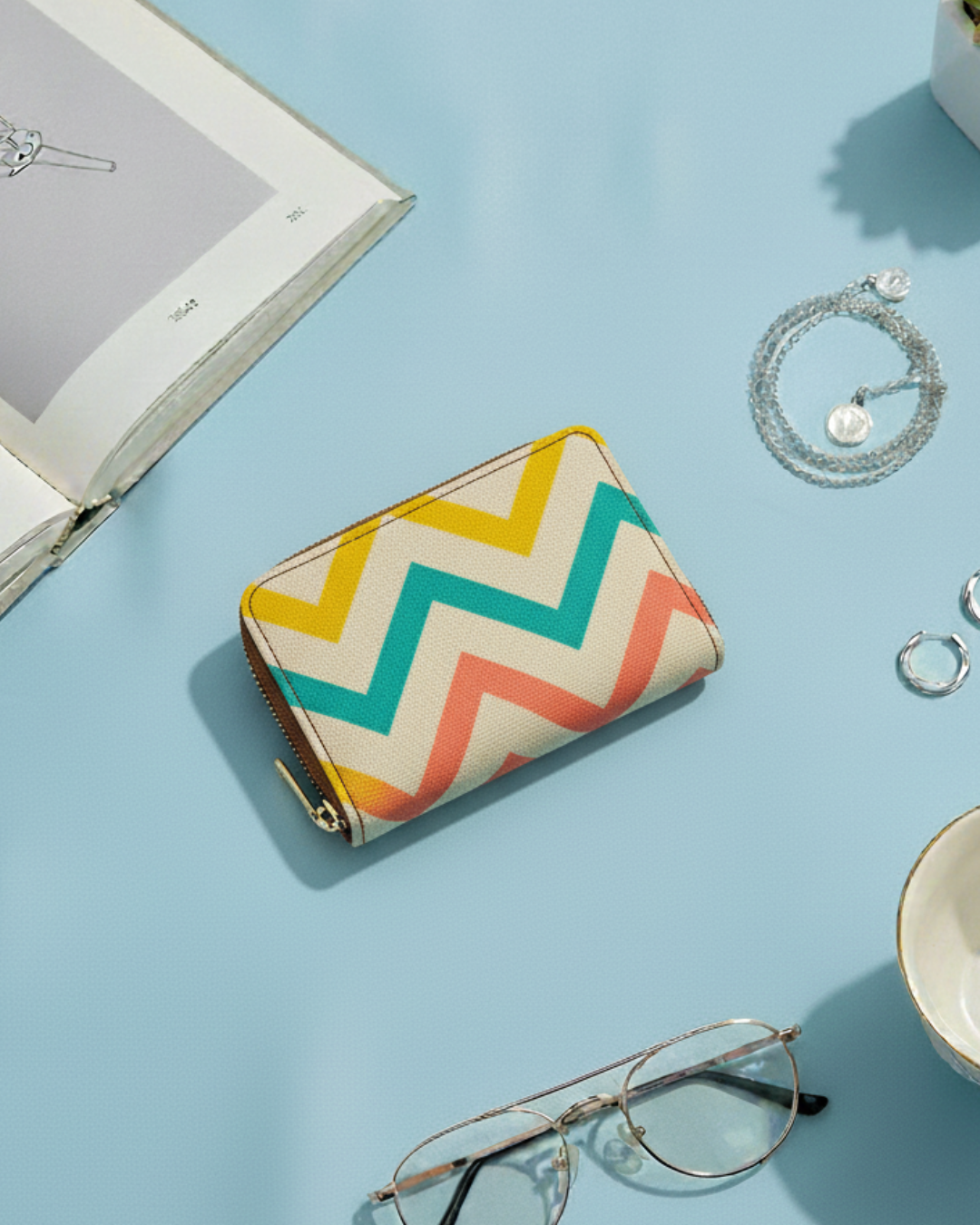 Jute Foldable Pocket Wallet For Women - Wave