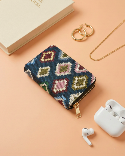 Jacquard Foldable Pocket Wallet For Women - Blue - Surovi Bags