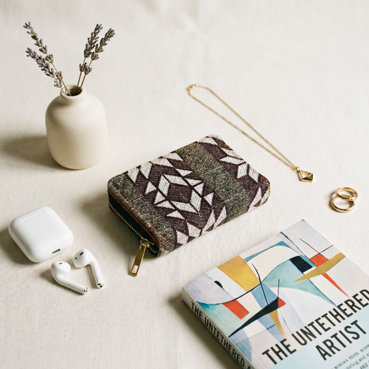 Jacquard Foldable Pocket Wallet For Women - Grey Weave