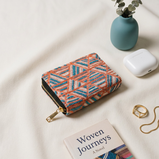 Jacquard Foldable Pocket Wallet For Women - Orange Weave