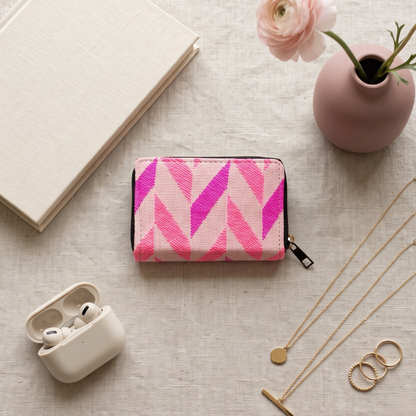 Jacquard Foldable Pocket Wallet For Women - Pink Weave
