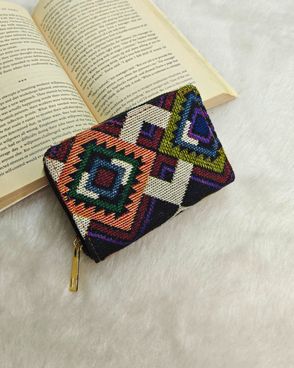 Jacquard Foldable Pocket Wallet For Women - Blue