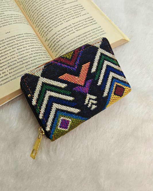 Jacquard Foldable Pocket Wallet For Women - Multi Tribal Weave