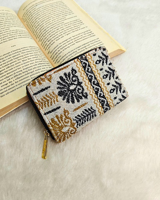 Jacquard Foldable Pocket Wallet For Women - White