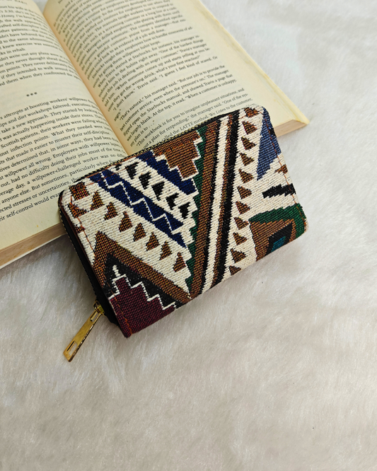 Jacquard Foldable Pocket Wallet For Women - Green Tribal Weave