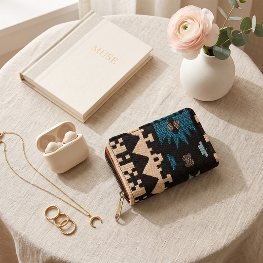 Jacquard Foldable Pocket Wallet For Women - Tribal Weave
