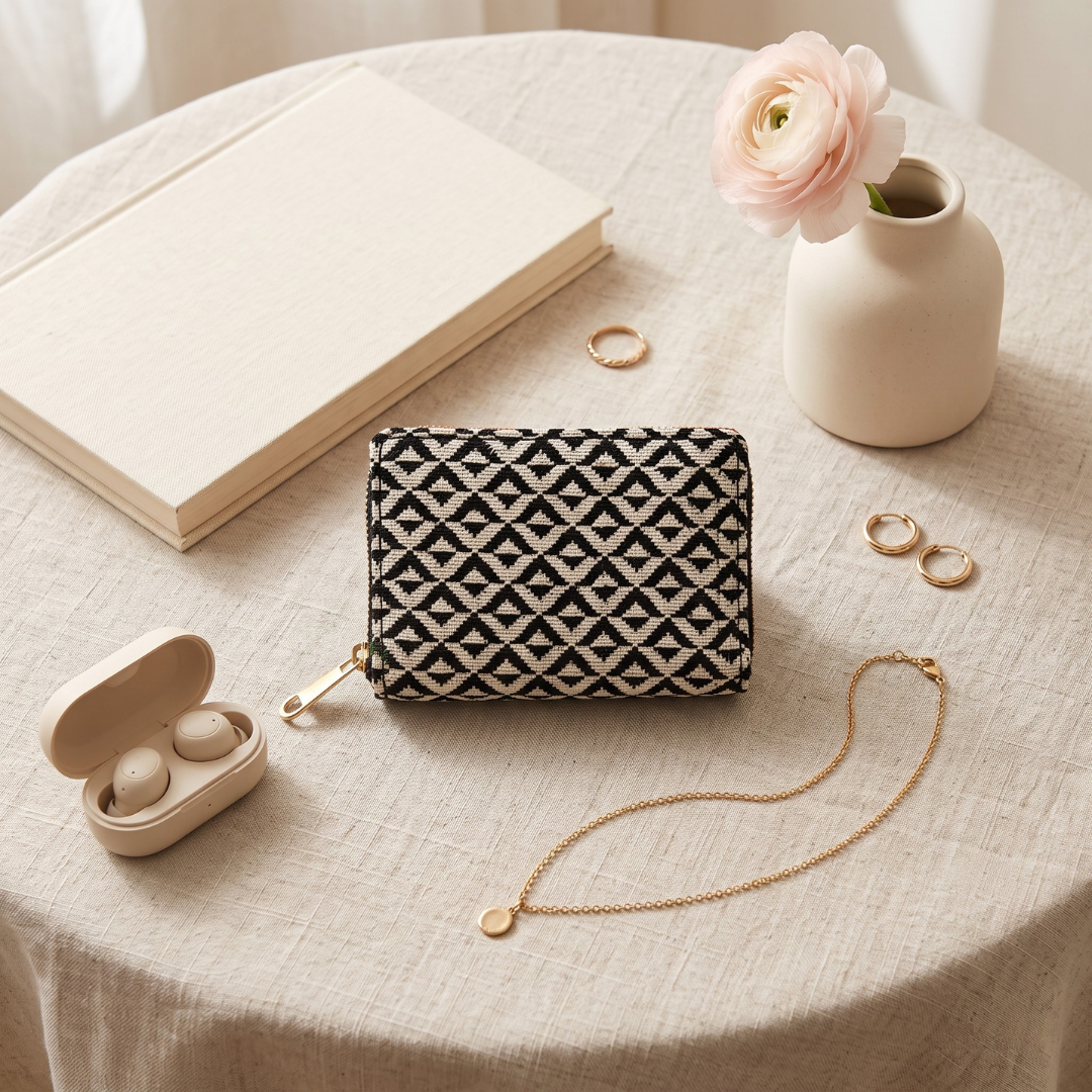 Jacquard Foldable Pocket Wallet For Women - Diamond Weave