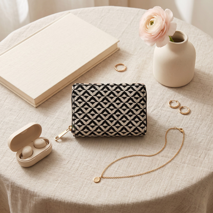 Jacquard Foldable Pocket Wallet For Women - Diamond Weave