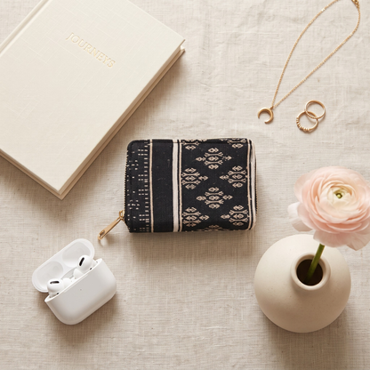 Jacquard Foldable Pocket Wallet For Women - Blue Weave