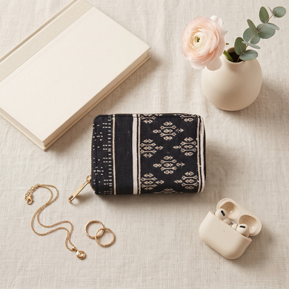 Jacquard Foldable Pocket Wallet For Women - Blue Weave