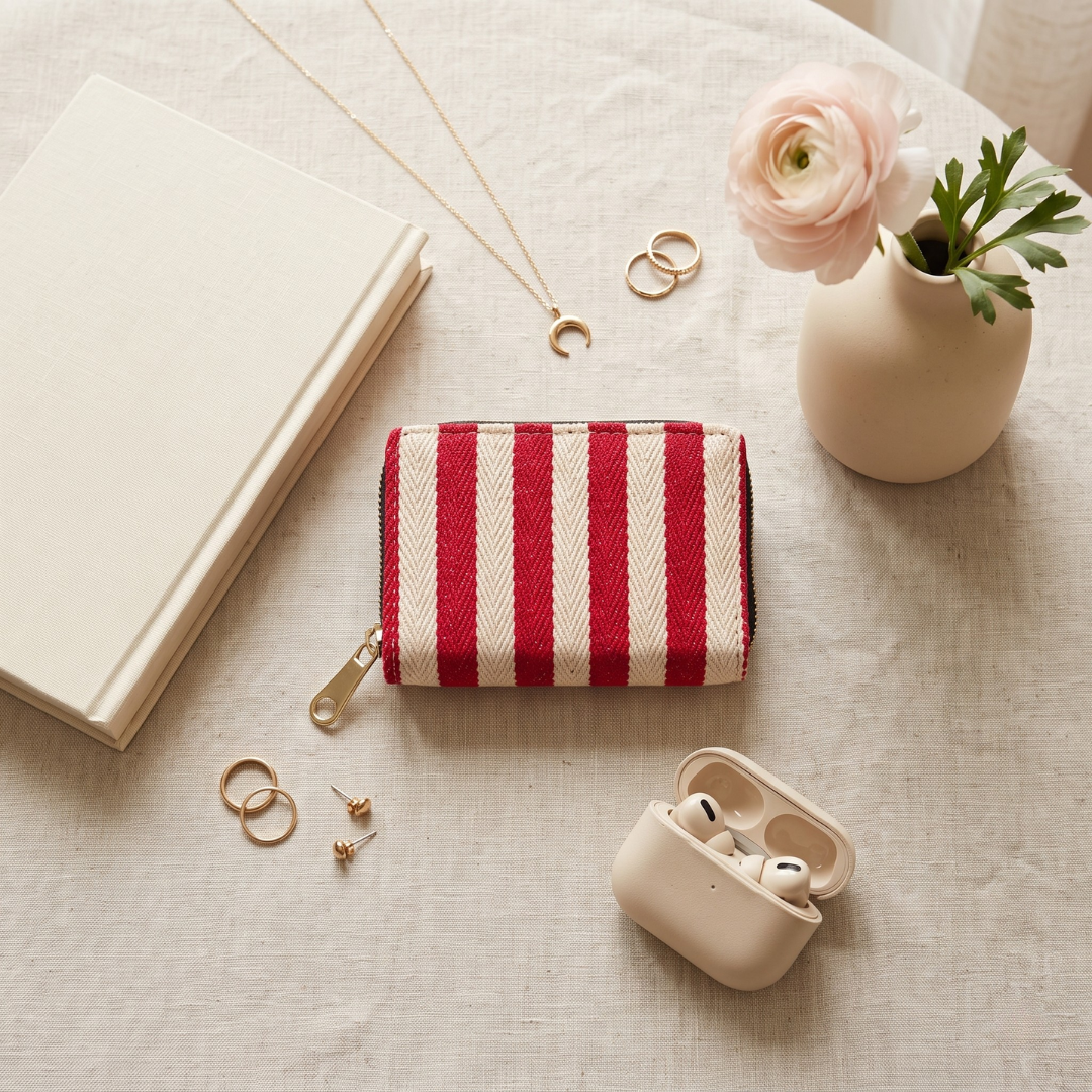 Jacquard Foldable Pocket Wallet For Women - Red Weave - Surovi Bags