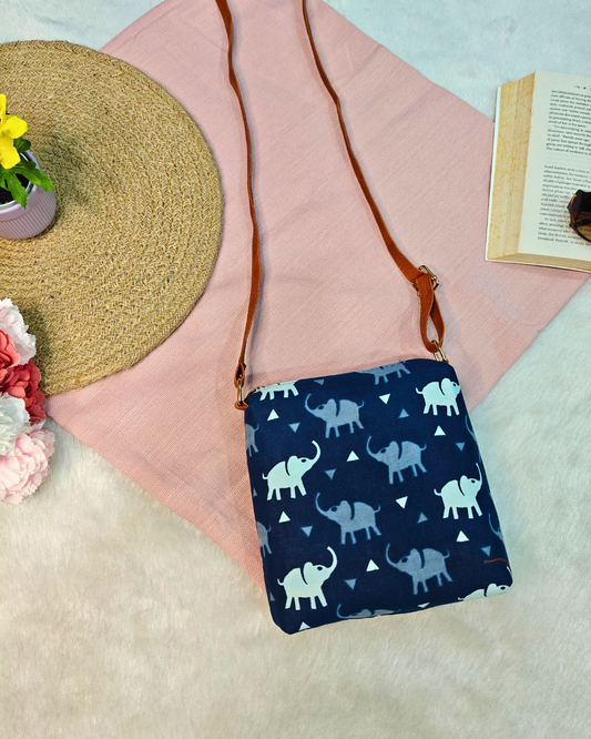 EveryDay Pouch Sling Bag for Women - Blue Elephant Print - Surovi Bags