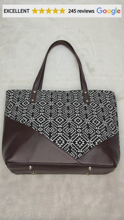 Statement Tote bags for Women - Blue Tribal Weave