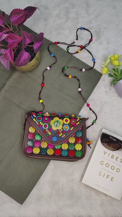 Flap Sling - Coconut Shell Beaded Bags