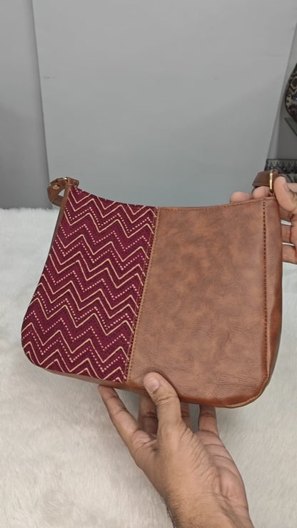 Combination Sling bag for Women - Red Ajrak
