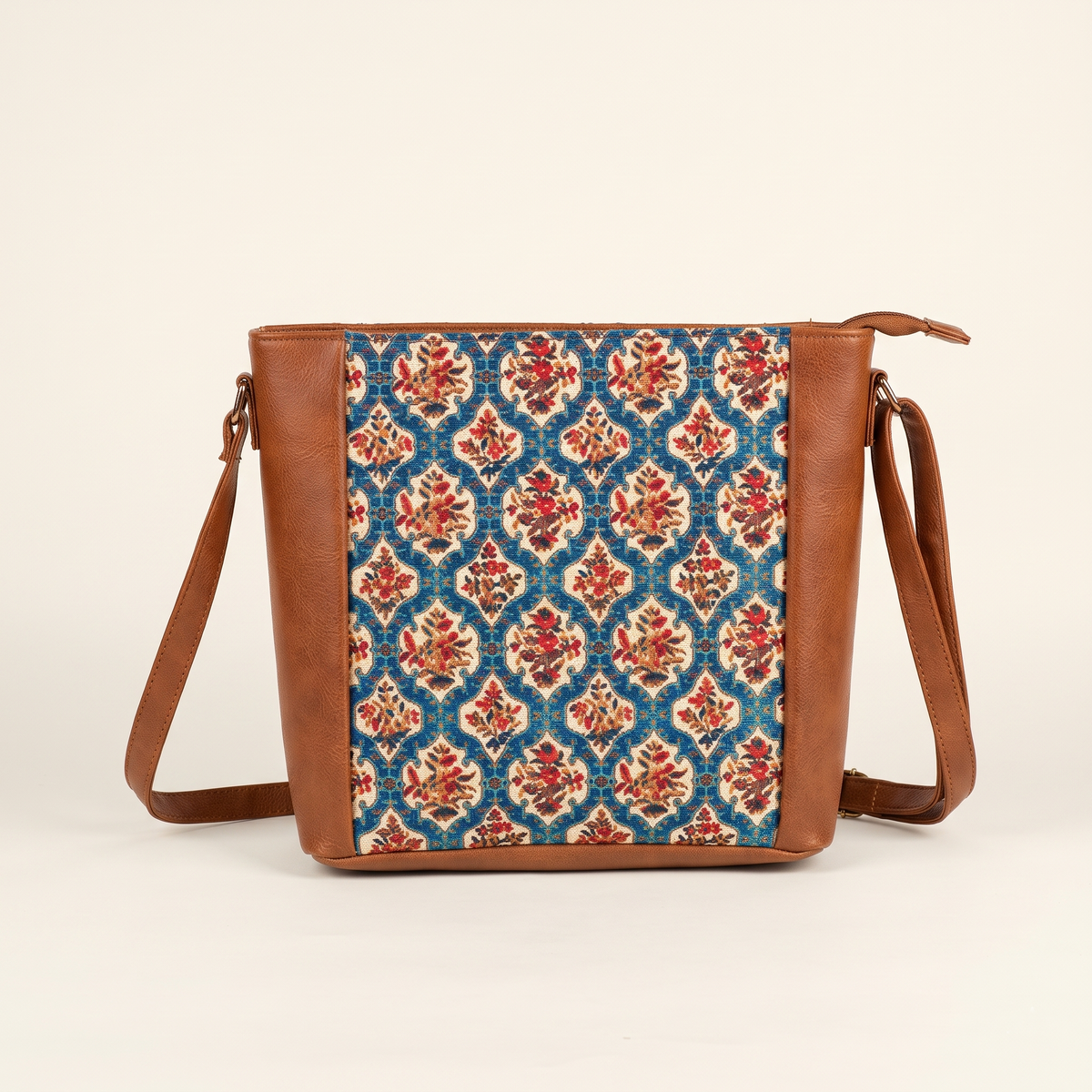 Jute Frame Sling - Handcrafted Traditional Crossbody Bag - Blue Motif