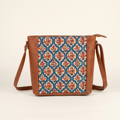 Jute Frame Sling - Handcrafted Traditional Crossbody Bag - Blue Motif
