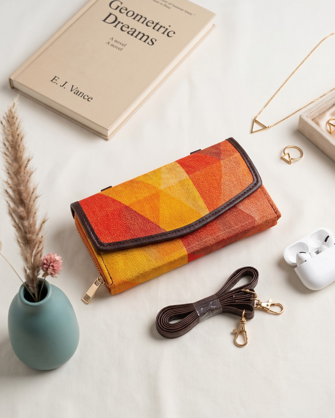 Stylish and Compact Sling Wallet - Red Abstract - Surovi Bags