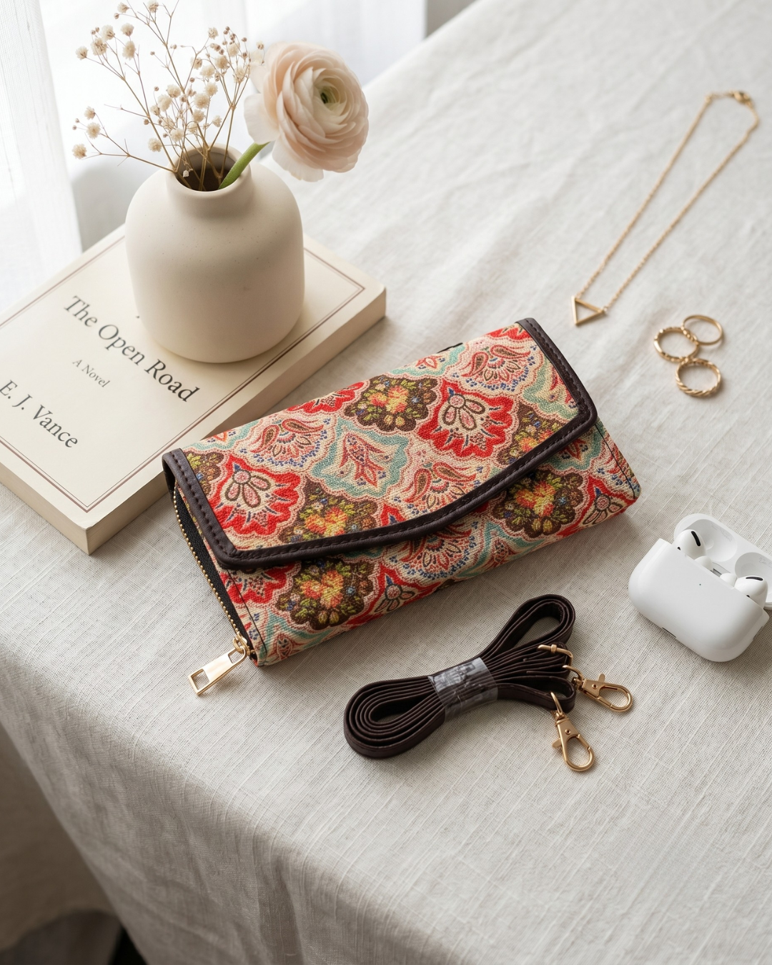Stylish and Compact Sling Wallet - Mughal Motif - Surovi Bags