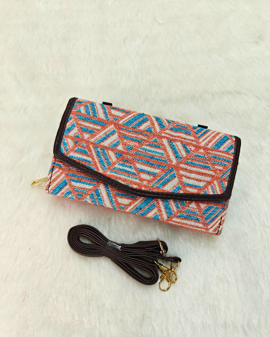 Stylish and Compact Jacquard Sling Wallet - Orange Weave - Surovi Bags