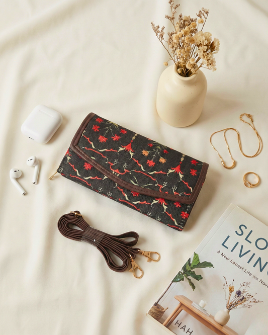 Stylish and Compact Sling Wallet - Black - Surovi Bags