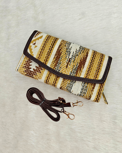 Stylish and Compact Jacquard Sling Wallet - Yellow Weave