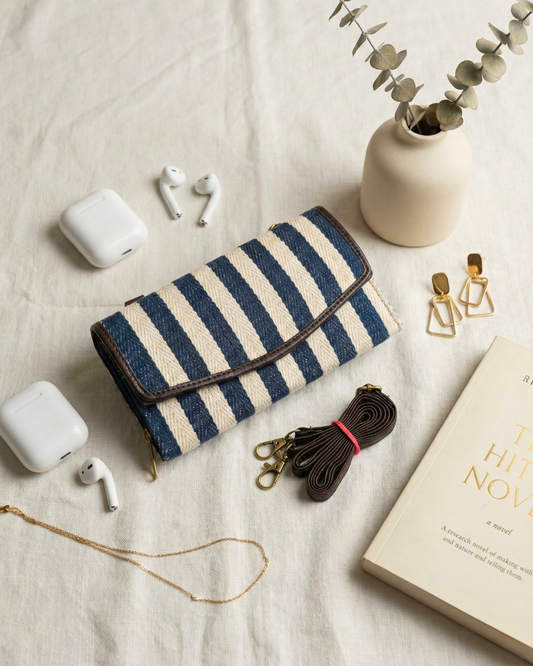 Stylish and Compact Jacquard Sling Wallet - Black Weave - Surovi Bags