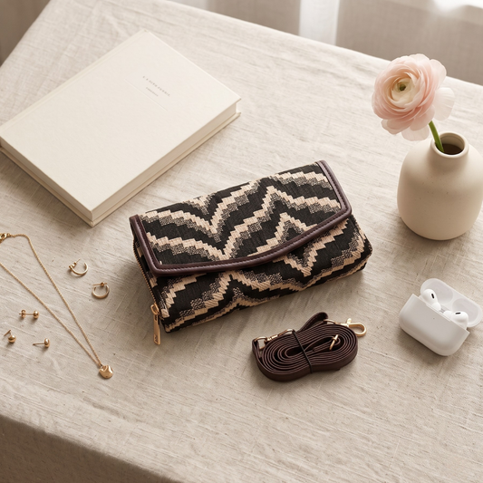 Stylish and Compact Jacquard Sling Wallet - Wave - Surovi Bags