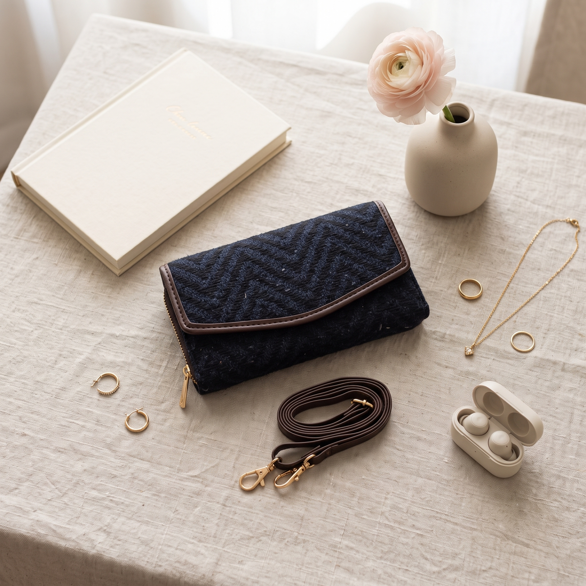Stylish and Compact Jacquard Sling Wallet - Navy Blue Weave