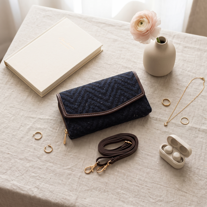 Stylish and Compact Jacquard Sling Wallet - Navy Blue Weave