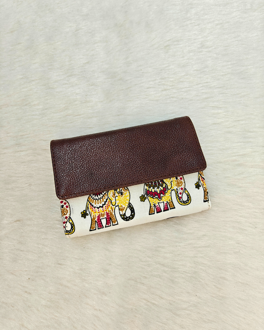 Ikat Elegance: Stylish 3-Fold Wallet in Vibrant Fabric - White Elephant