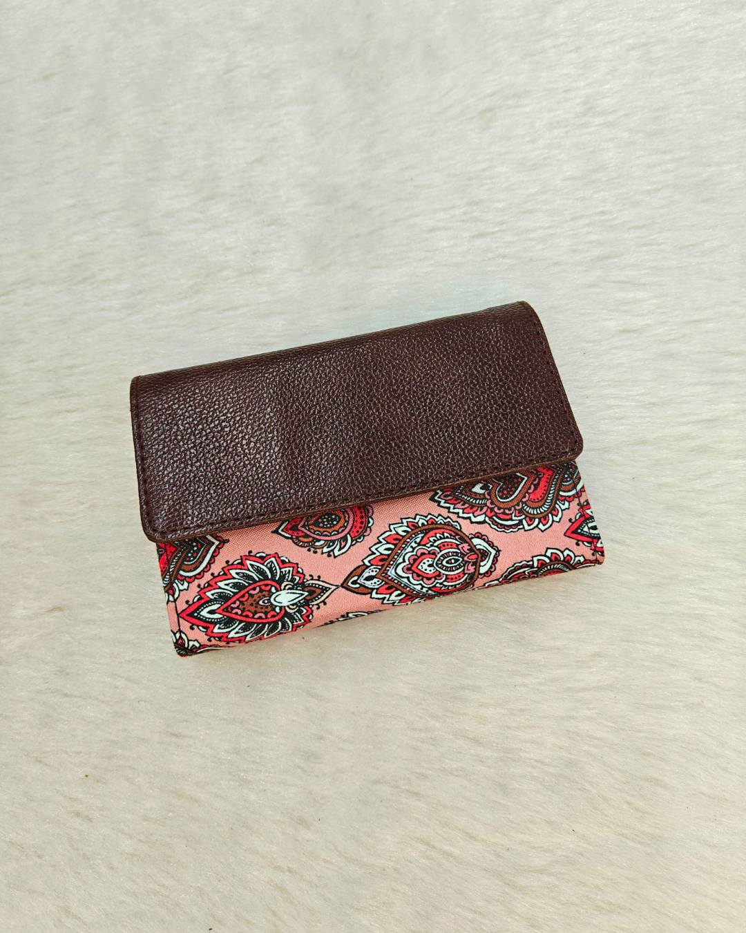 Ikat Elegance: Stylish 3-Fold Wallet in Vibrant Fabric - Peach