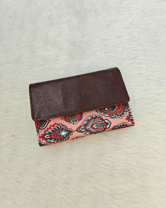 Ikat Elegance: Stylish 3-Fold Wallet in Vibrant Fabric - Peach