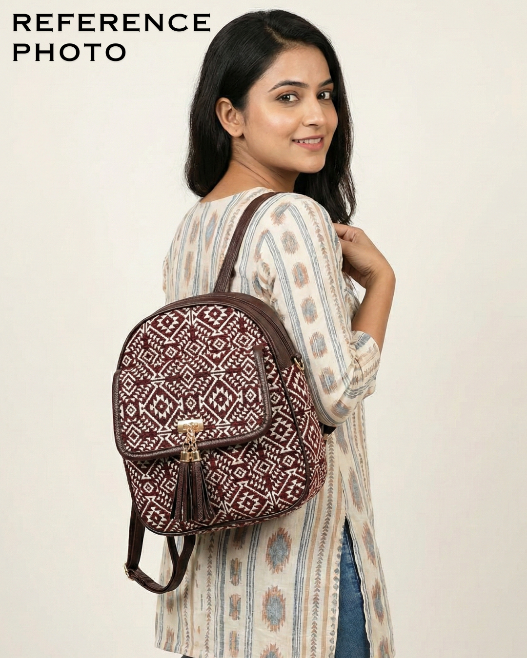 Jacquard Convertible Backpack cum Sling Bag - Blue Multi Weave