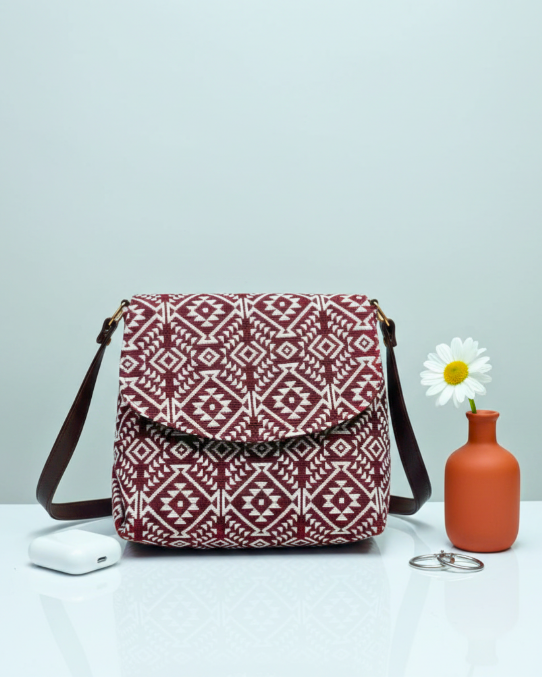 Jacquard Flap Sling Bag - Ruby Geo