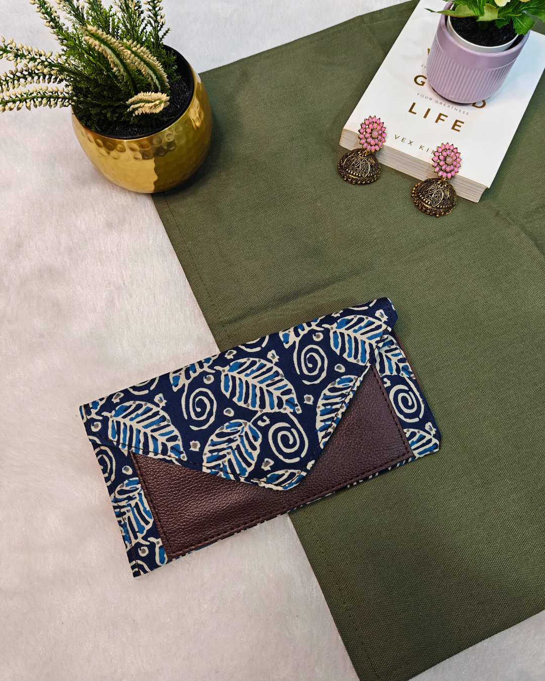 Women's Fashion Cotton Printed Envelope Wallet - Indigo Dreams