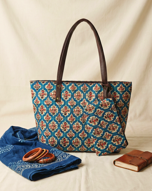 Everyday Tote bag and Pouch Combo - Blue Motif