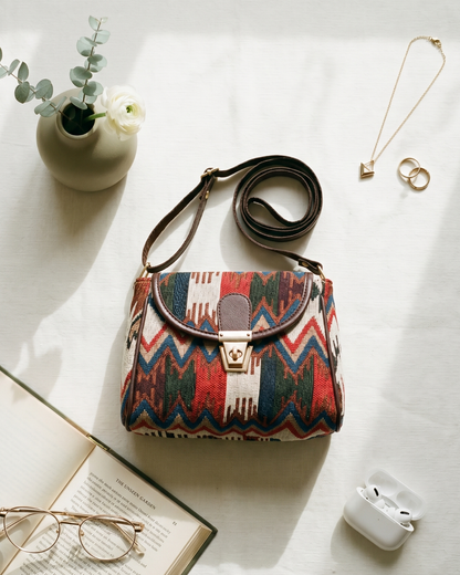 Jacquard Cotton Turn Button Sling Bag - Tribal Weave