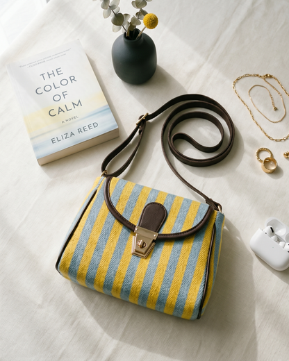 Jacquard Cotton Turn Button Sling Bag - Yellow Weave