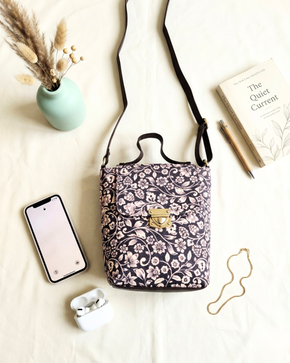 Printed Cotton Double Handle Sling - Twilight Floral Sling - Surovi Bags