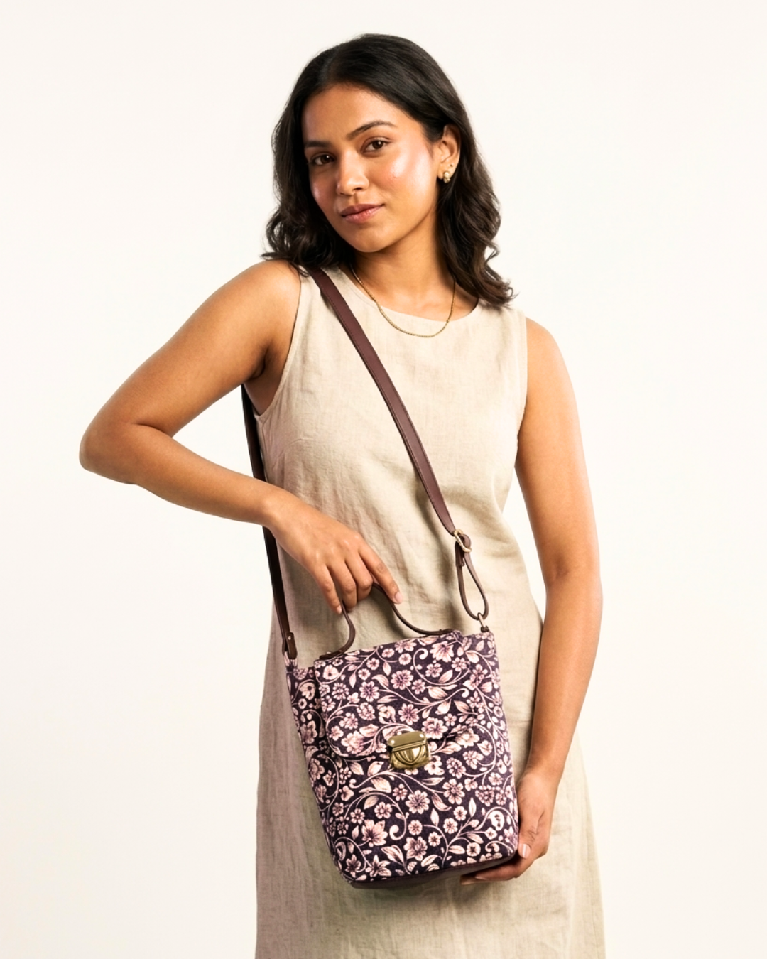 Printed Cotton Double Handle Sling - Twilight Floral Sling - Surovi Bags