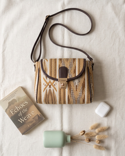 Jacquard Cotton Turn Button Sling Bag - Yellow Weave