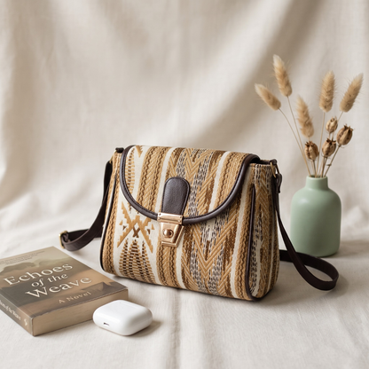 Jacquard Cotton Turn Button Sling Bag - Yellow Weave