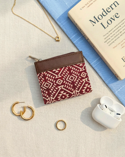 Premium Jacquard Unisex Wallet - Red Weave - Surovi Bags